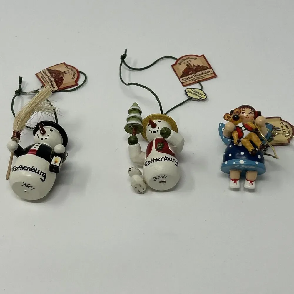 Kathe Wohlfahrt Rothenburg Germany Christmas Wood Ornaments Lot Of 3